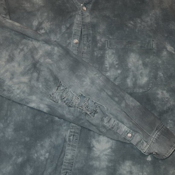 Urban Outfitters LS Acid Washed Button Down Shirt w/ Distressed Sleeves - Picture 3 of 8